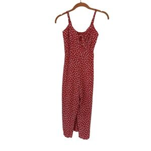Old Navy Red Floral Tie-Front Cami Jumpsuit XS Ankle Length Daisy Print